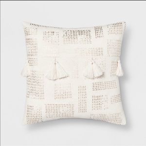 (2) Metallic Stripe Tassel Square Throw Pillow Cream/Gold 18” X 18”